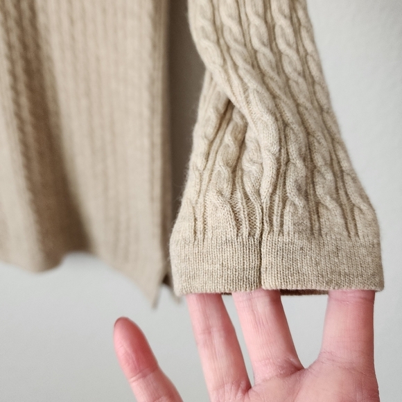 LOCHMERE cable knit cashmere turtleneck sweater in‎ oat size M - Picture 6 of 11